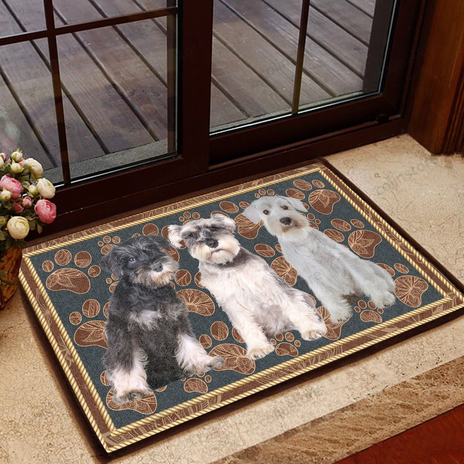 Miniature Schnauzer Flower Paw - Dog Doormat Welcome Mat