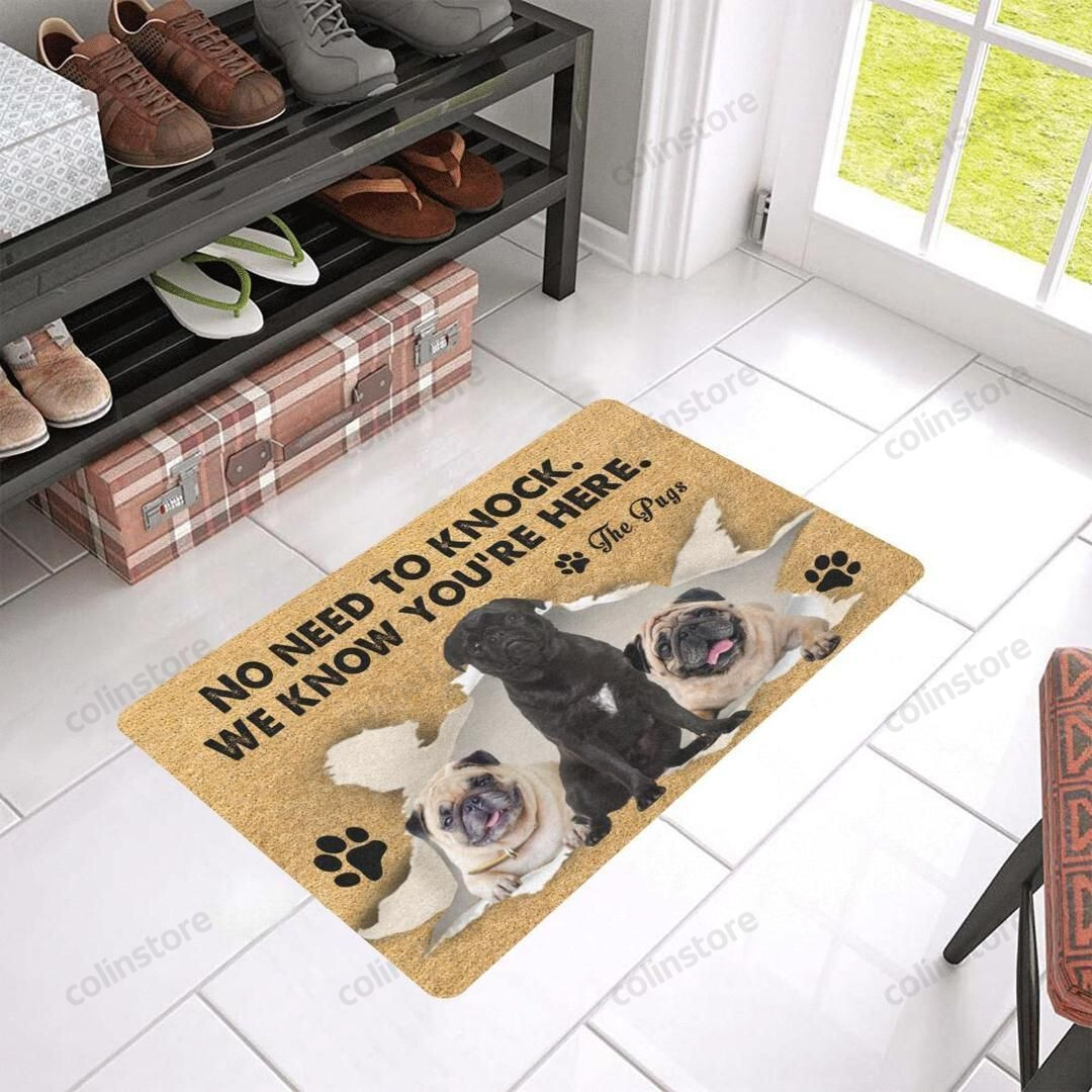 No Need To Knock - The Pugs - Dog Doormat Welcome Mat