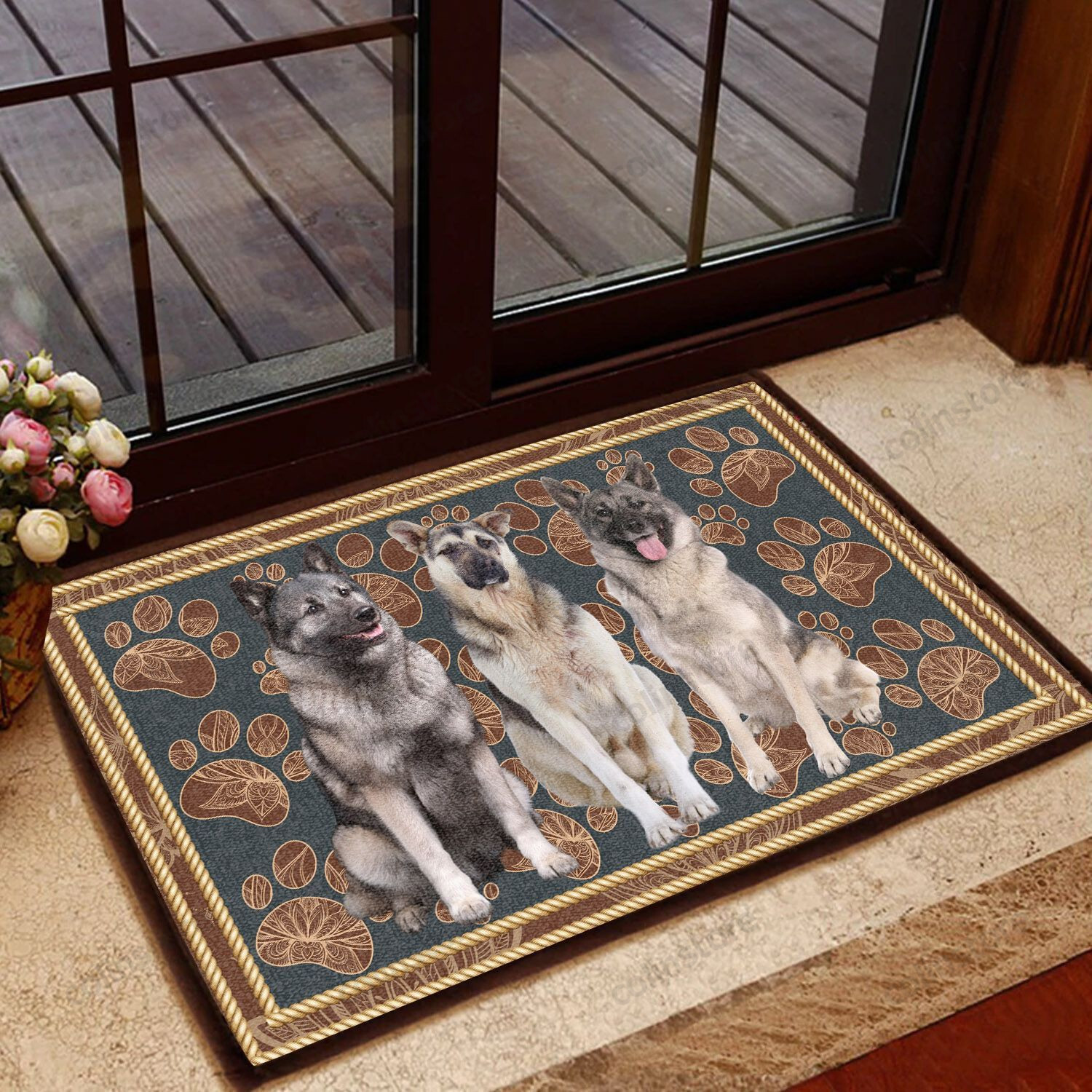 Norwegian Elkhound Flower Paw - Dog Doormat Welcome Mat