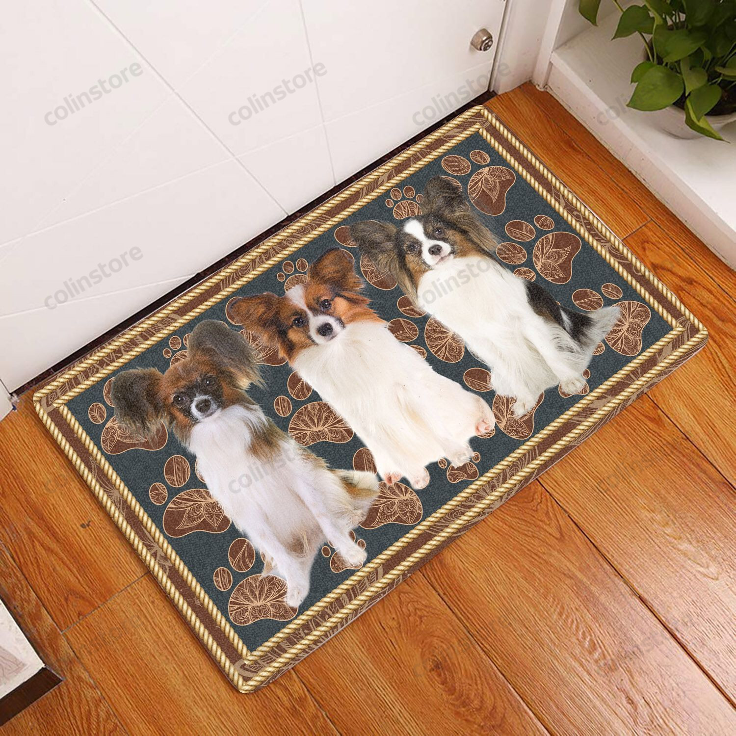 Papillon Flower Paw - Dog Doormat Welcome Mat