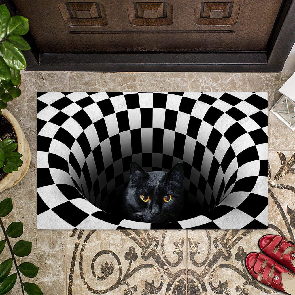 Peeking Cat Black Cat Doormat Welcome Mat