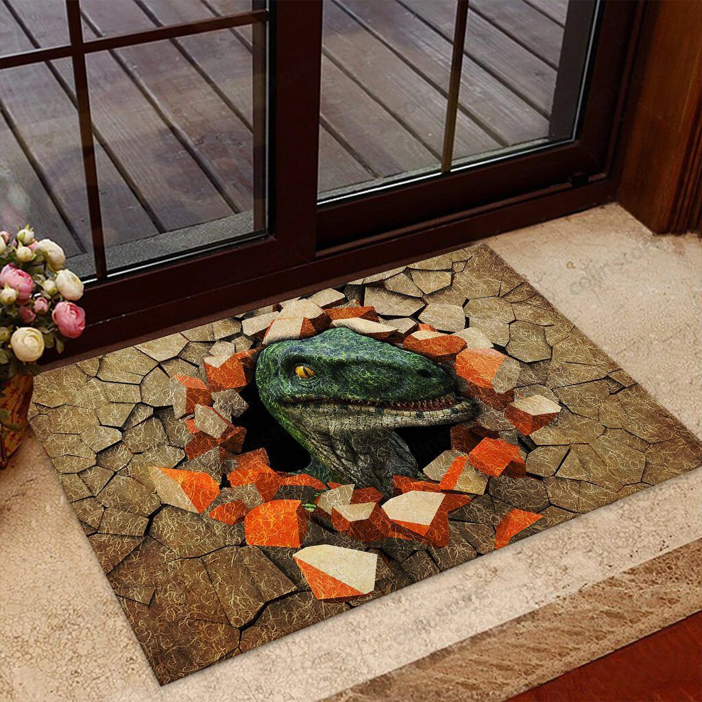 Peeking Dinosaur Doormat Welcome Mat