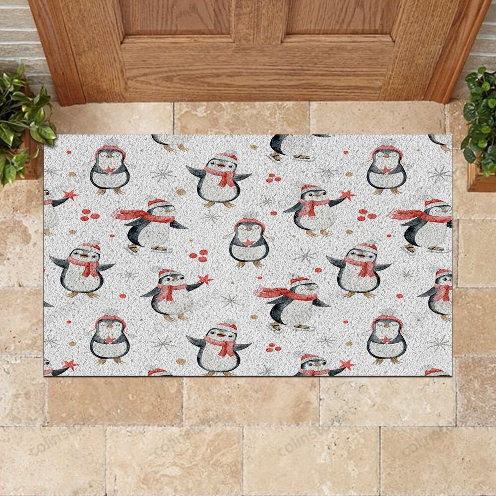 Peguin Christmas Pattern Doormat Merry Christmas Doormat