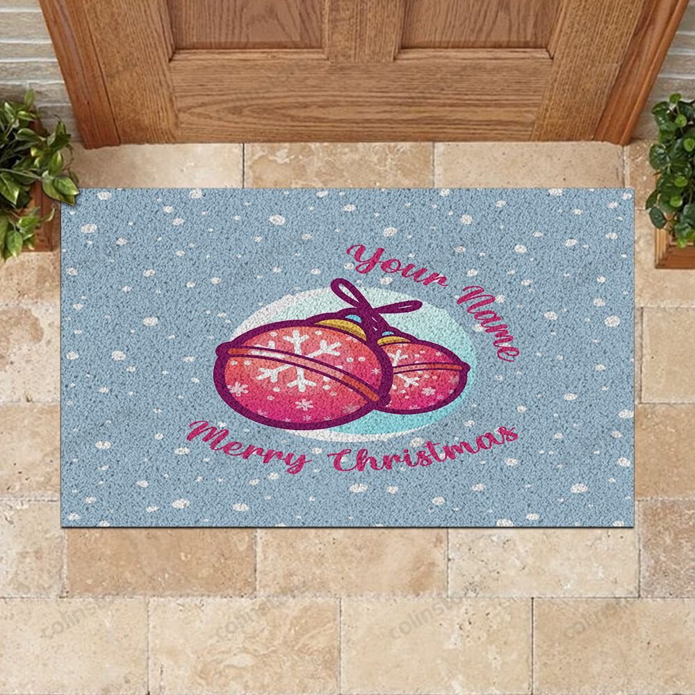 Personalized Balls Red Christmas Doormat Merry Christmas Doormat