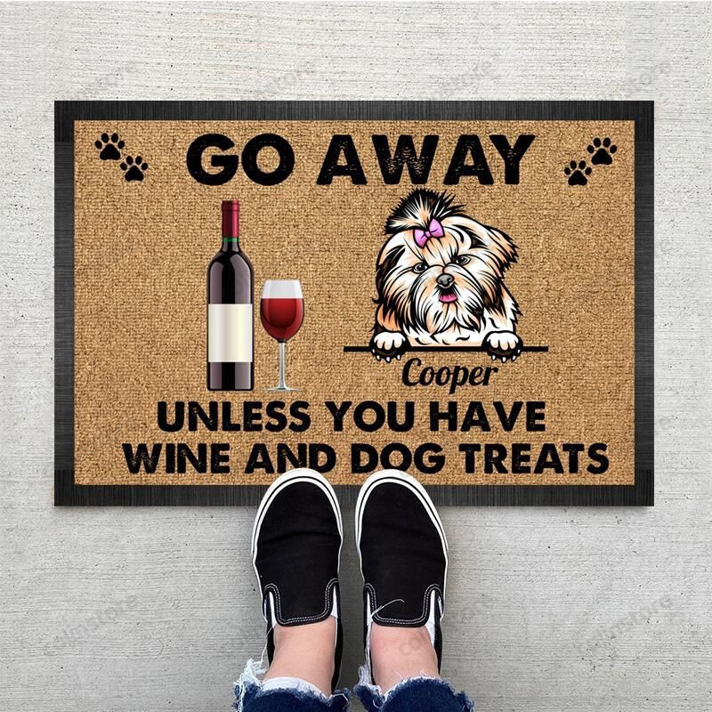 Personalized Go Away Unless You Have Wine And Dog Treats Pawprints Funny Outdoor Indoor Wellcome Doormat