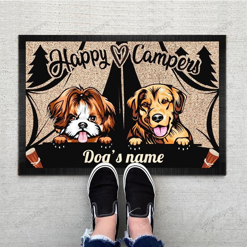 Personalized Happy Camper 1 2 3 Dog Funny Outdoor Indoor Wellcome Doormat