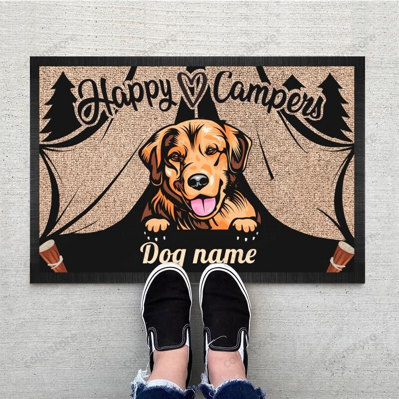 Personalized Happy Camper 123 Dog Funny Outdoor Indoor Wellcome Doormat