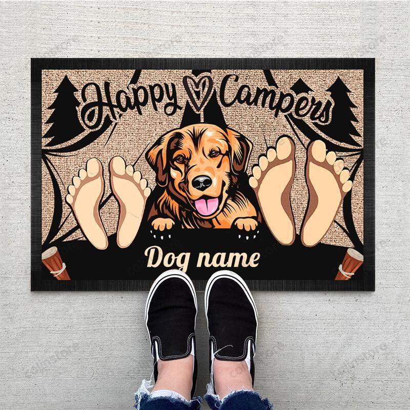 Personalized Happy Camper Dog Family Funny Outdoor Indoor Wellcome Doormat