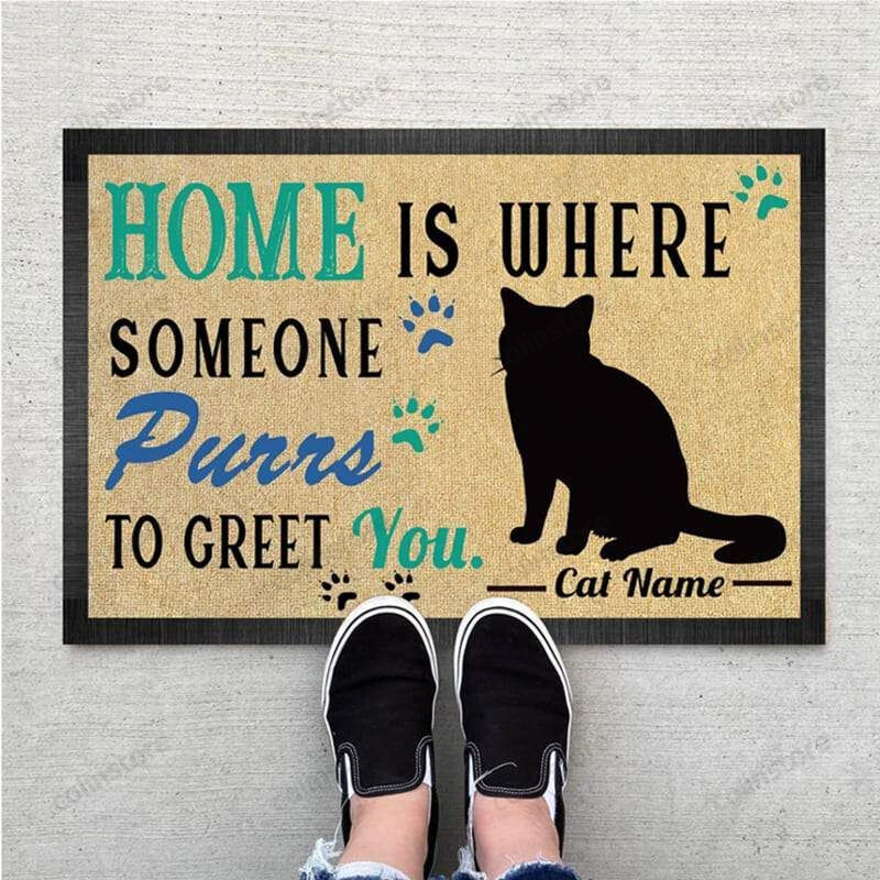 Personalized Home Is Where Someone Purrs To Greet You Funny Outdoor Indoor Wellcome Doormat