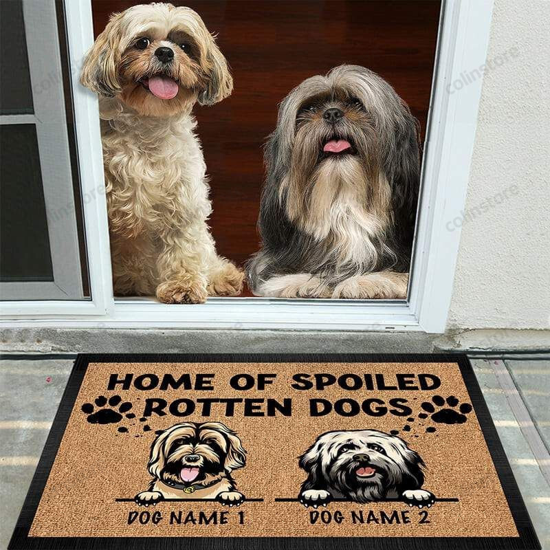 Personalized Home Of Spoiled Rotten Dogs Pawprints Funny Outdoor Indoor Wellcome Doormat