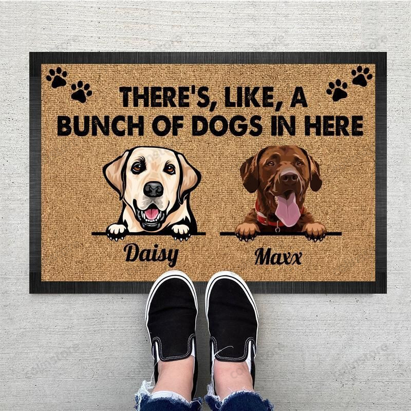 Personalized Theres Like A Bunch Of Dog In Here Pawprints Funny Outdoor Indoor Wellcome Doormat