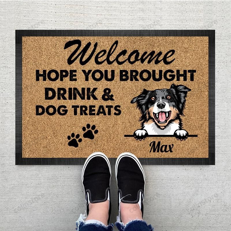 Personalized Welcome Hope You Brought Dog Treats Pawprints Funny Outdoor Indoor Wellcome Doormat