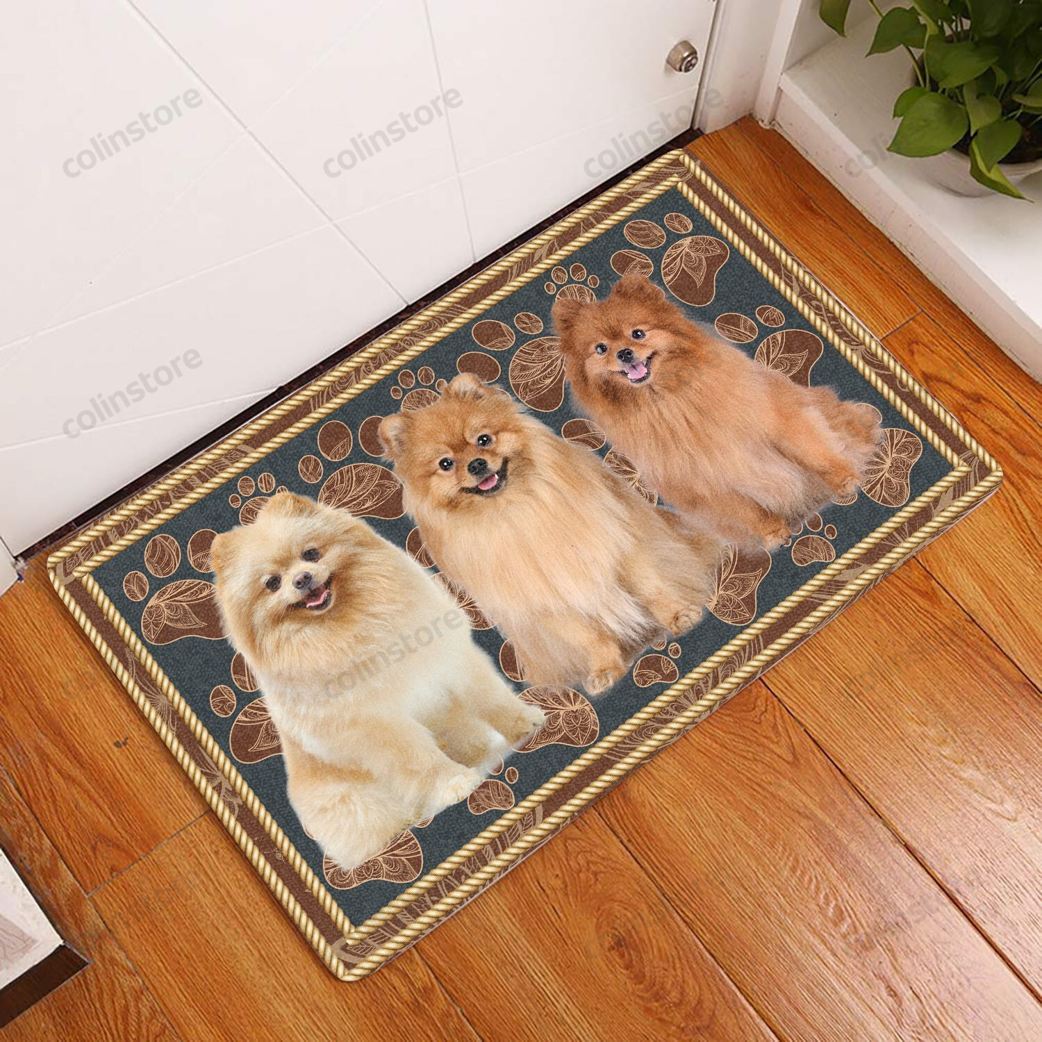 Pomeranian Flower Paw - Dog Doormat Welcome Mat