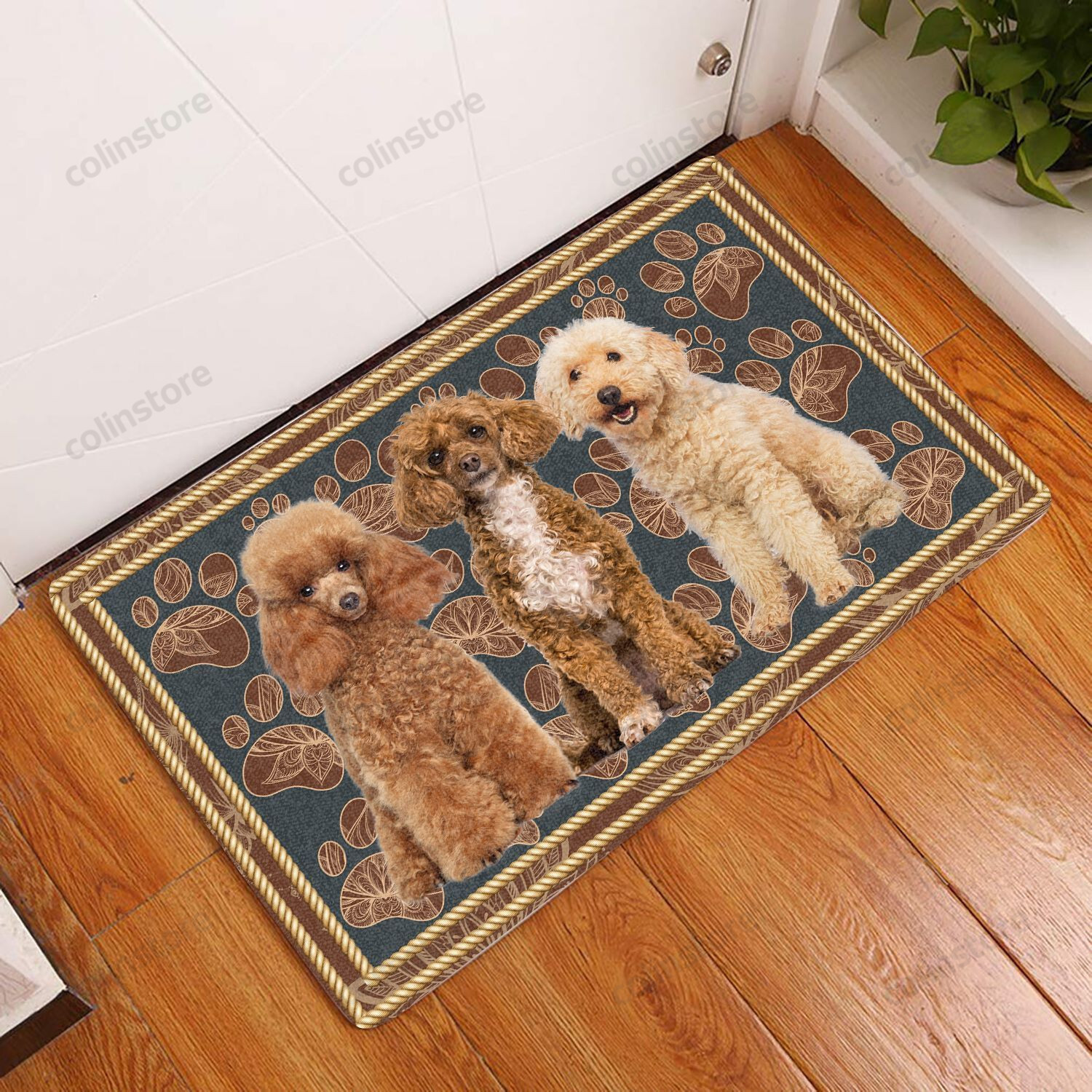 Poodle Flower Paw - Dog Doormat Welcome Mat