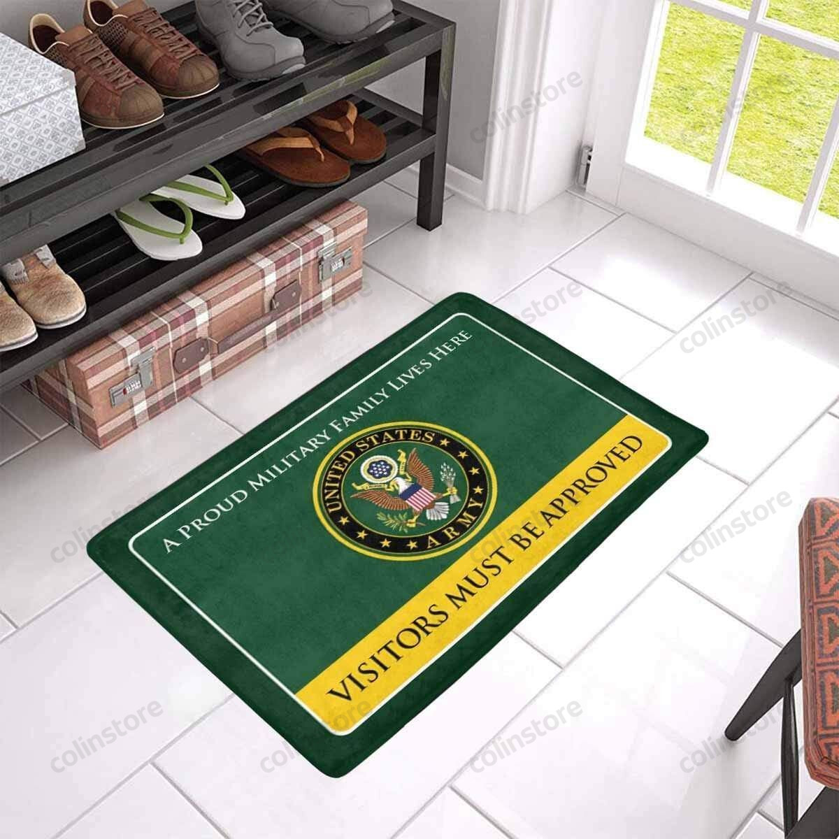 Proud Military Family Army Doormat - Visitors Must Be Approved Welcome Mat