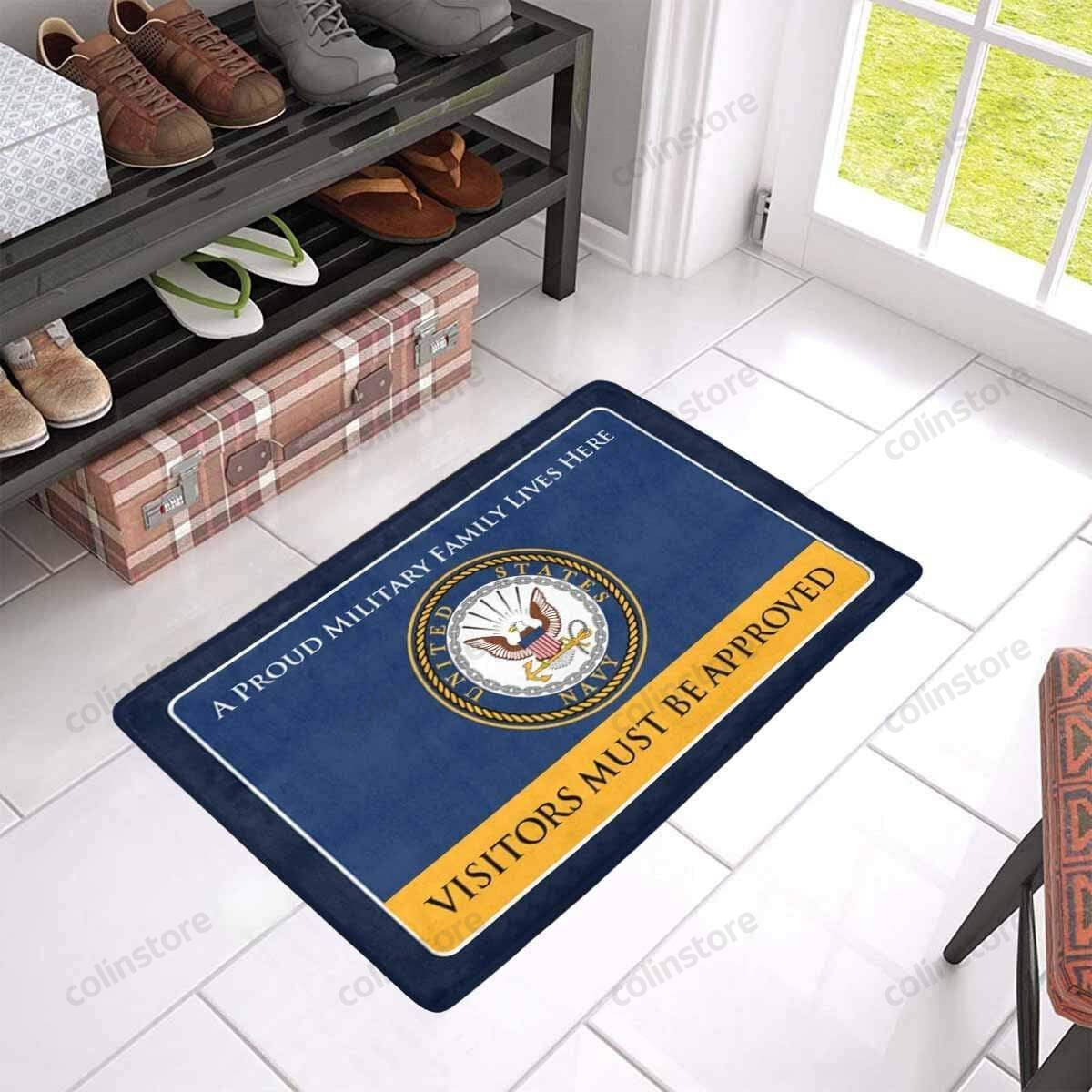 Proud Military Family Navy Doormat - Visitors Must Be Approved Welcome Mat