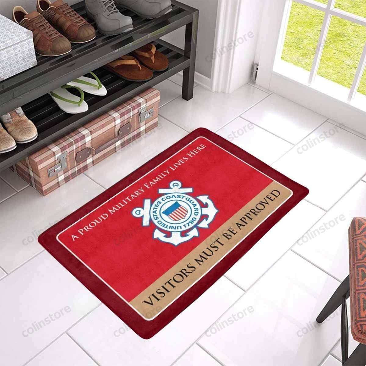 Proud Military Family Us Coast Guard Doormat - Visitors Must Be Approved Welcome Mat