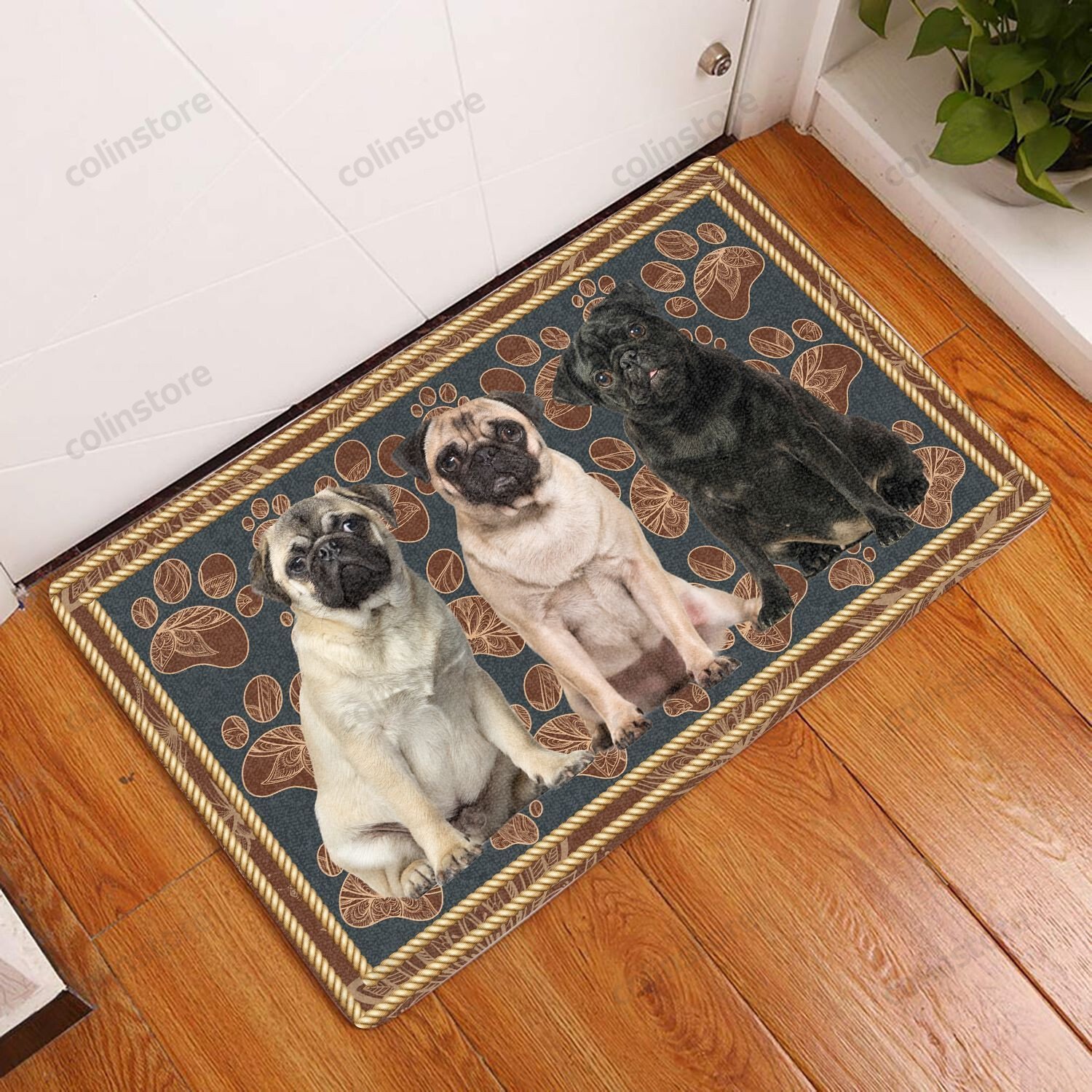 Pug Flower Paw - Dog Doormat Welcome Mat