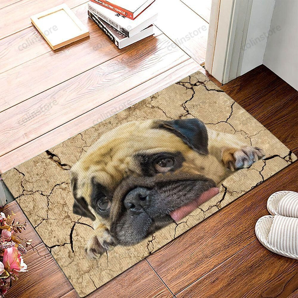 Pug From Ground Doormat Welcome Mat