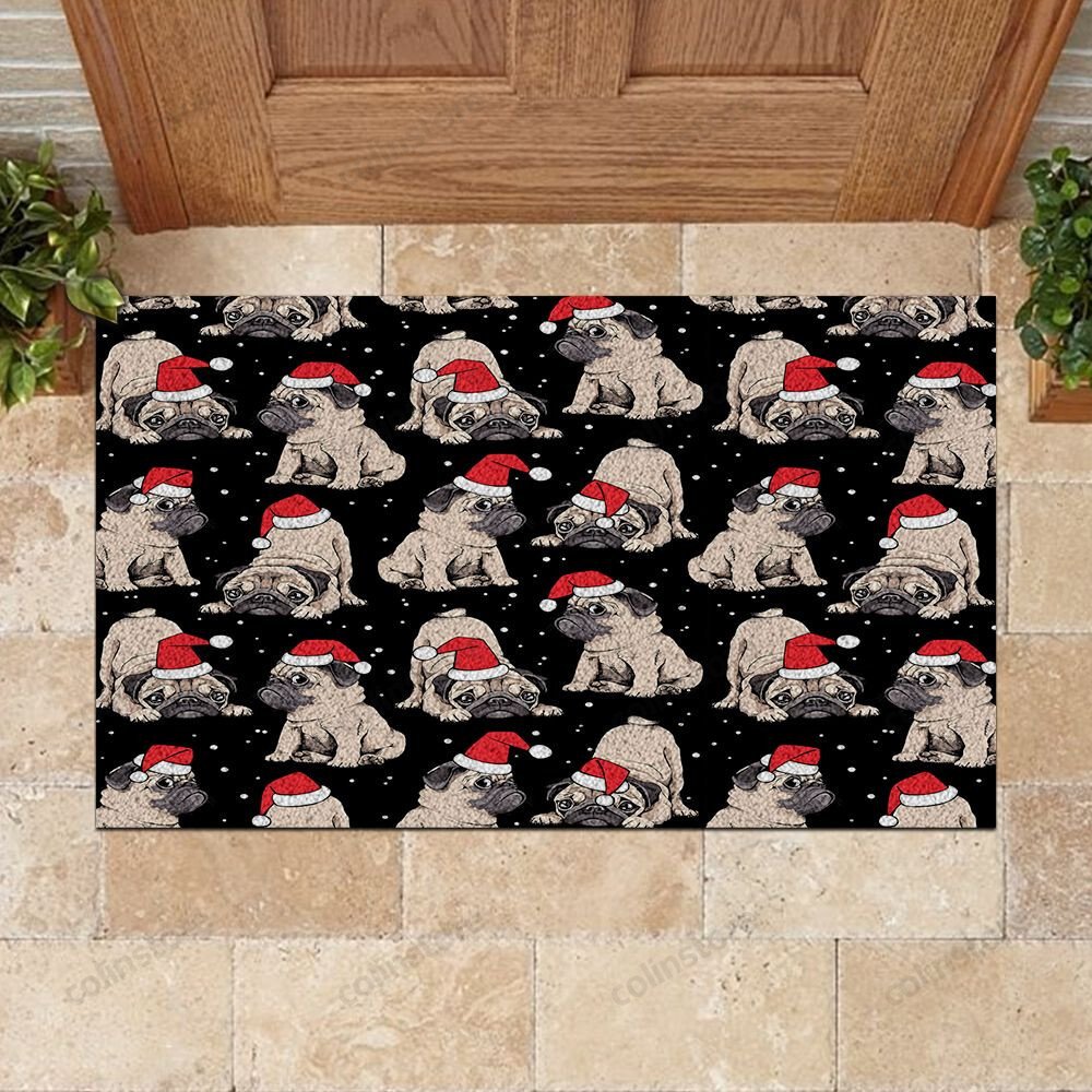 Pug Loves Christmas Doormat Merry Christmas Doormat