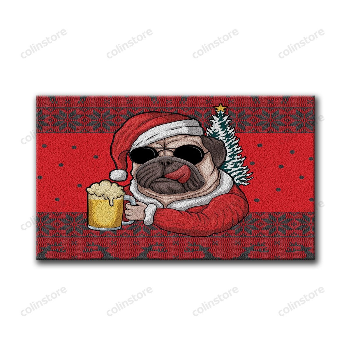 Pug Santa Claus Dog Christmas Doormat Merry Christmas Doormat