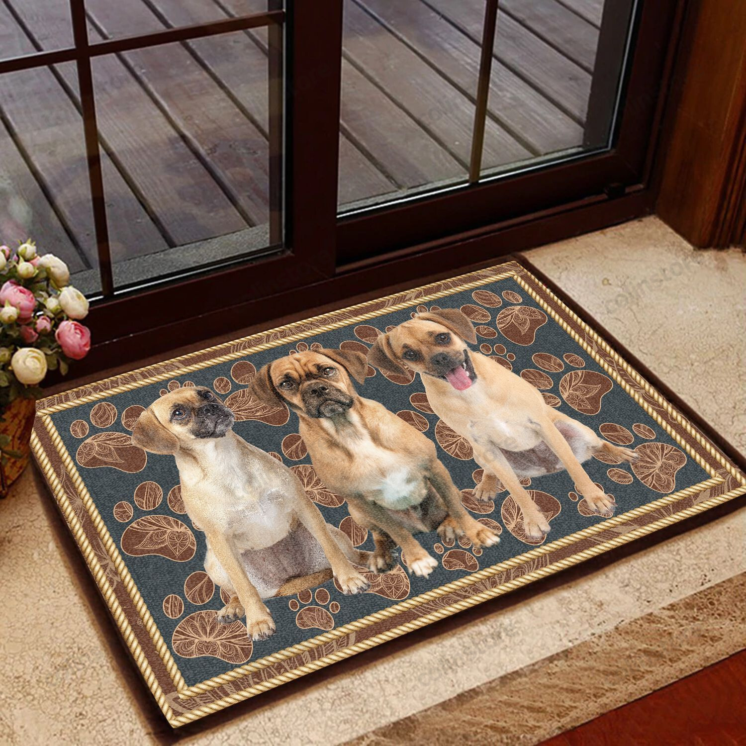 Puggle Flower Paw - Dog Doormat Welcome Mat