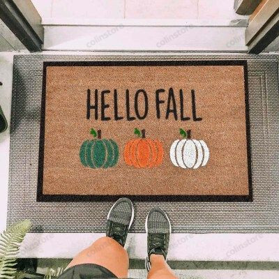 Pumpkins Hello Fall Funny Outdoor Indoor Wellcome Doormat