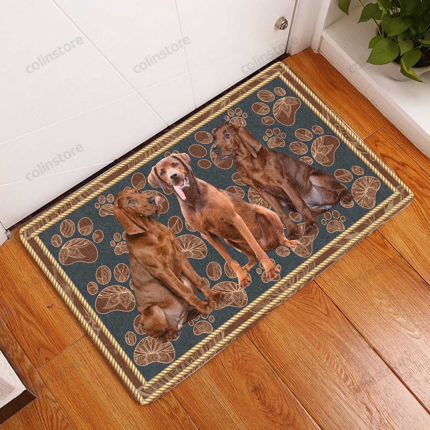 Redbone Coonhound Flower Paw - Dog Doormat Welcome Mat