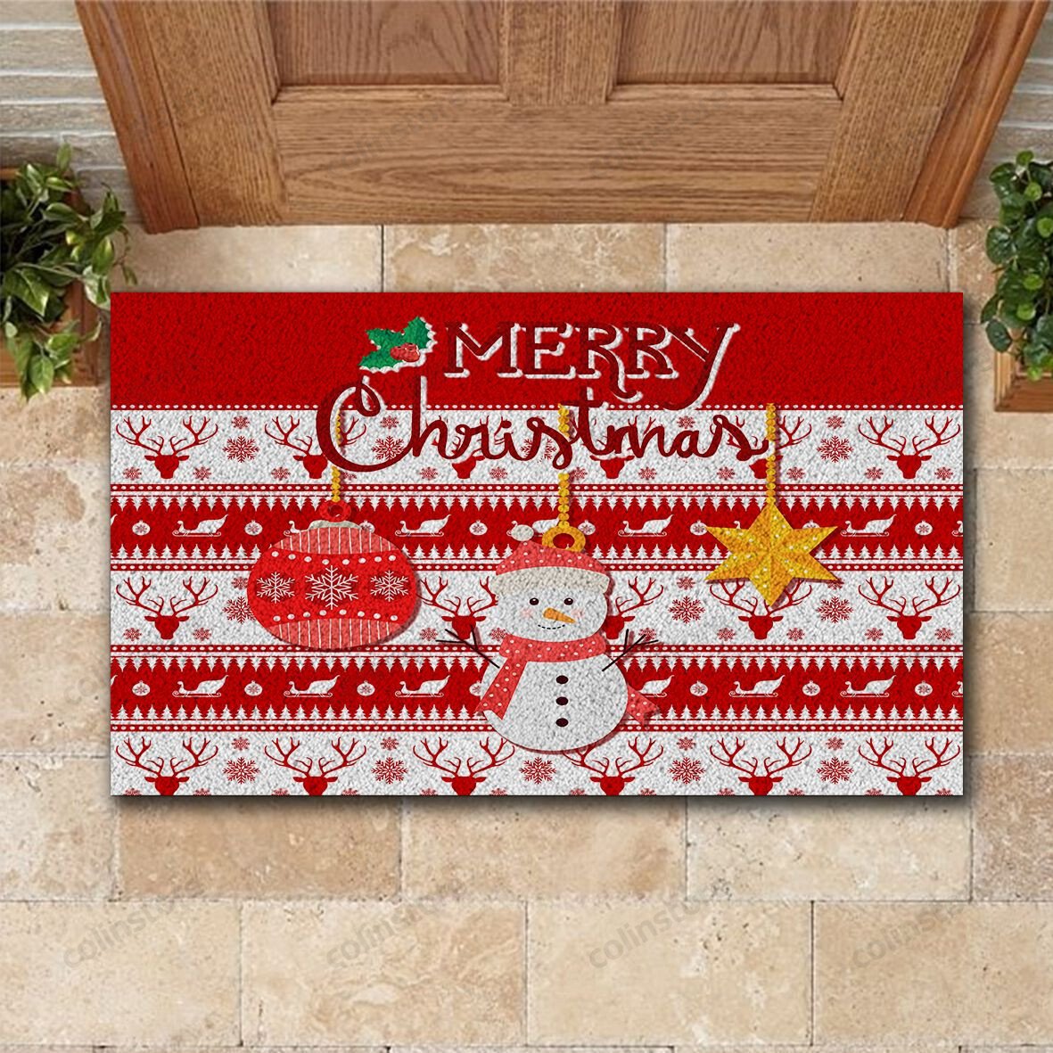 Reindeer Pattern Doormat Merry Christmas Doormat -ghepten-xwxvq18