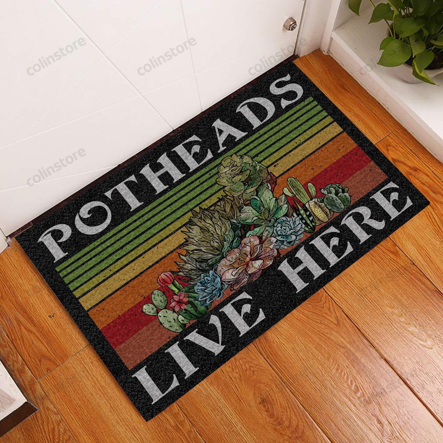 Retro Potheads Live Here Succulent Doormat Welcome Mat