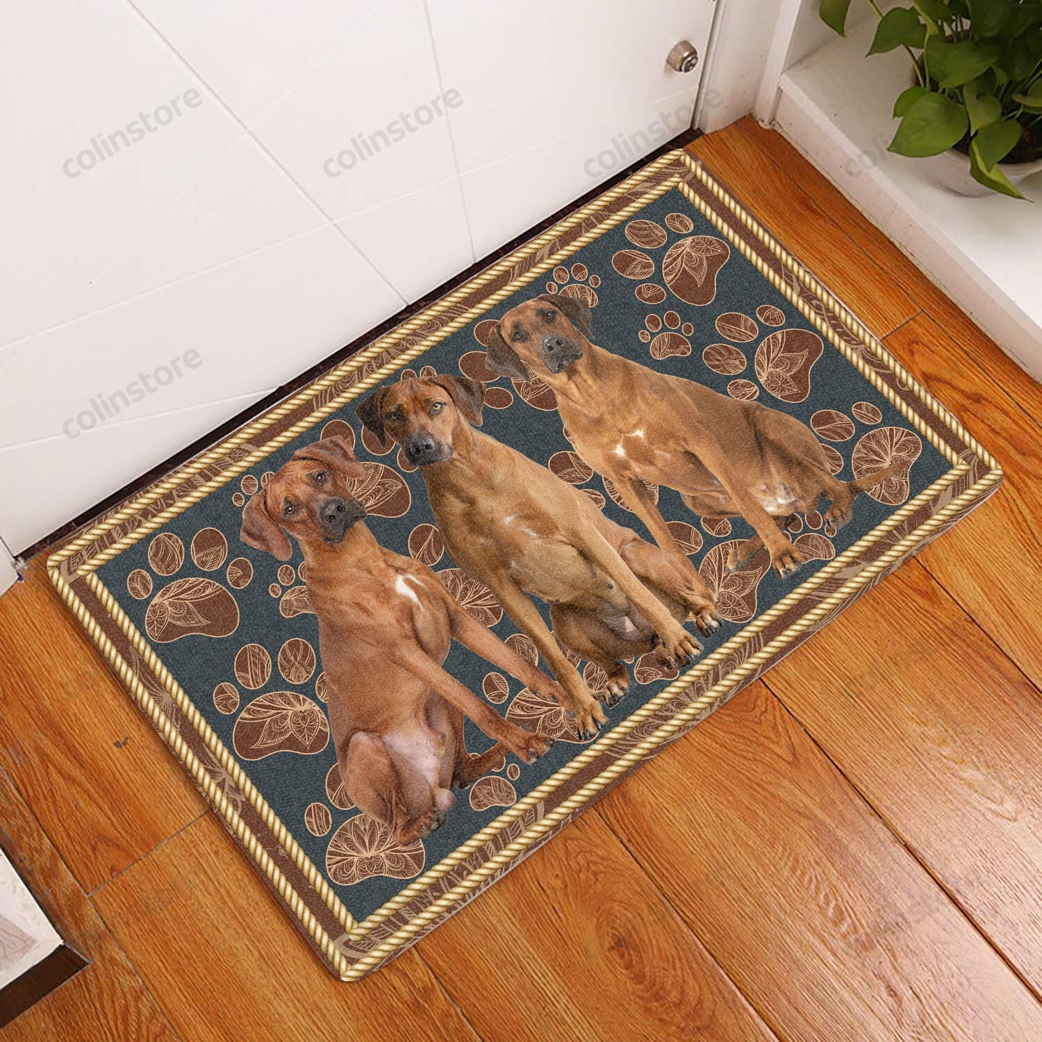 Rhodesian Ridgeback Flower Paw - Dog Doormat Welcome Mat