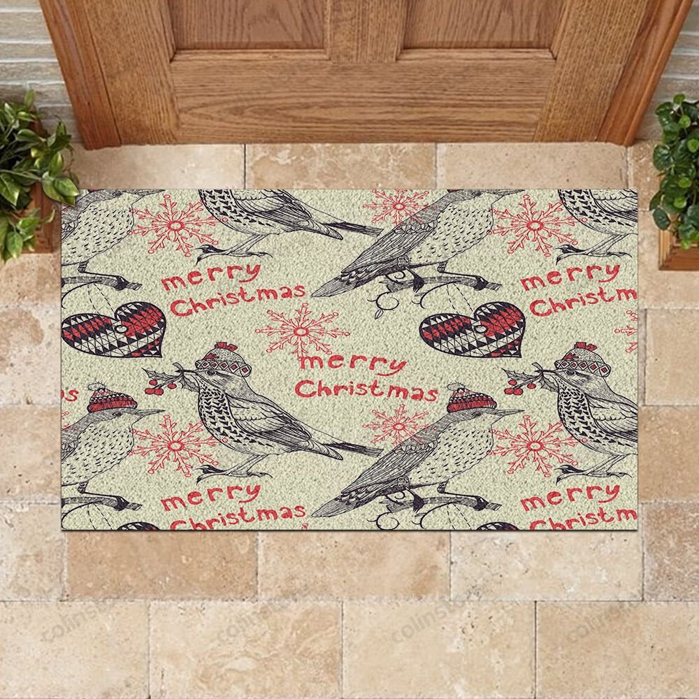 Robin Birds Christmas Pattern Doormat Birdwatching Doormat