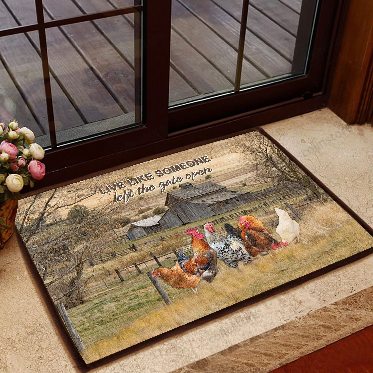 Rooster Gate Open Doormat Welcome Mat