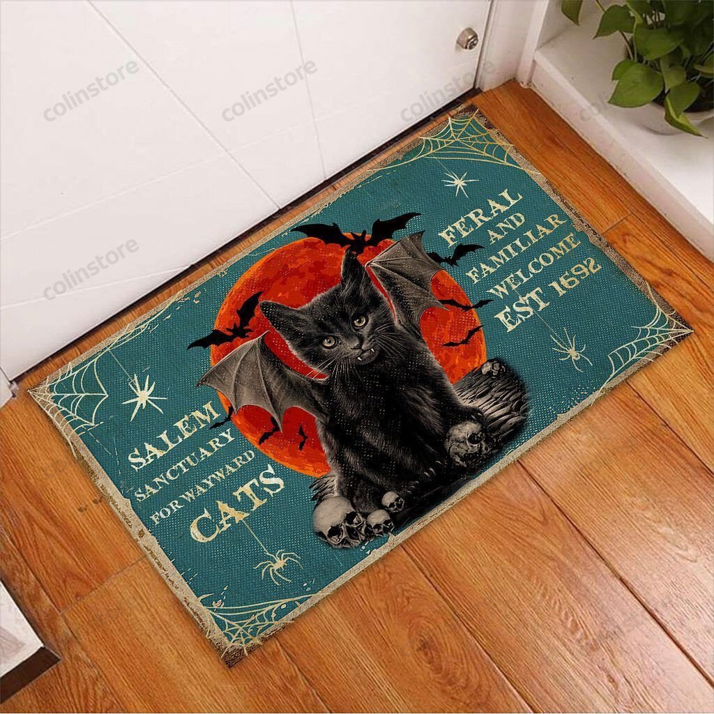 Salem Sanctuary Black Cat Doormat Welcome Mat