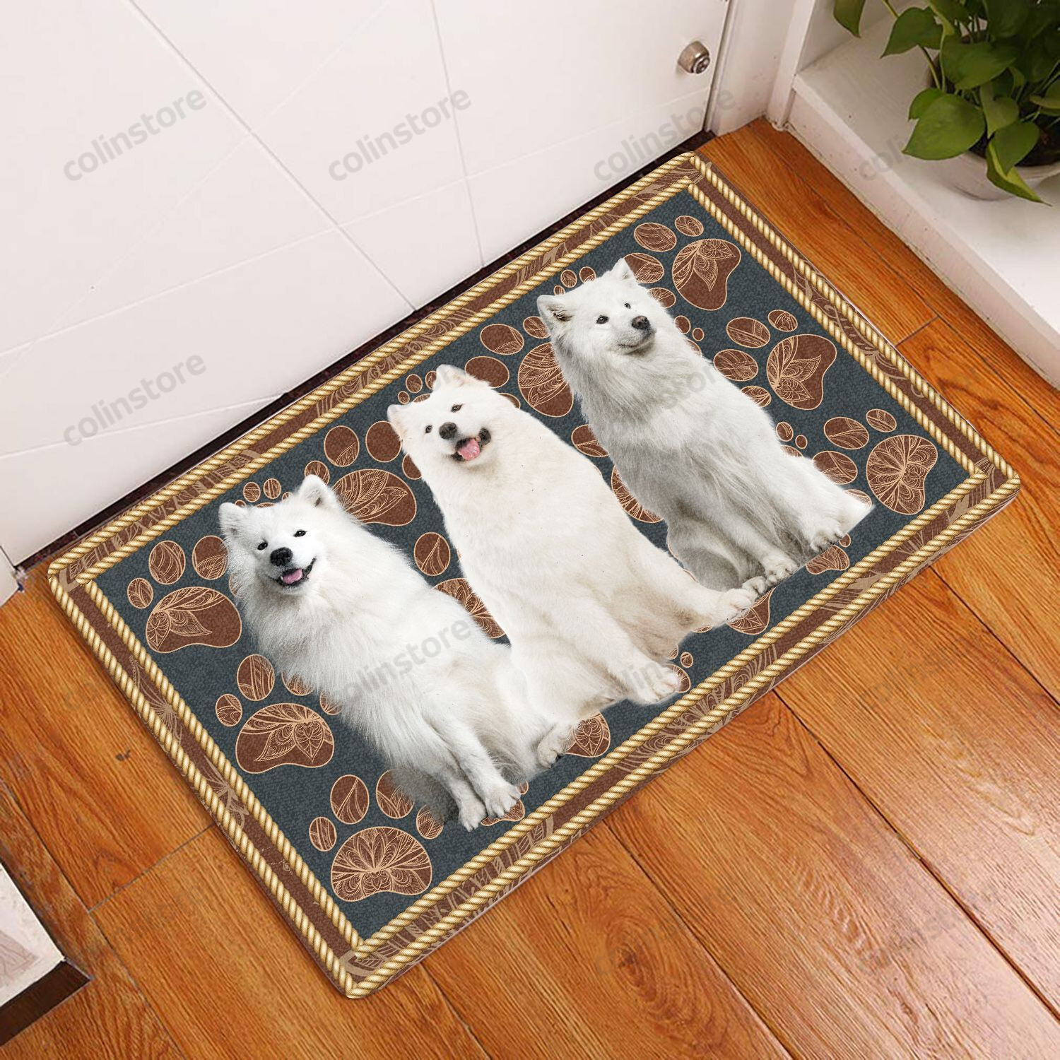 Samoyed Flower Paw - Dog Doormat Welcome Mat