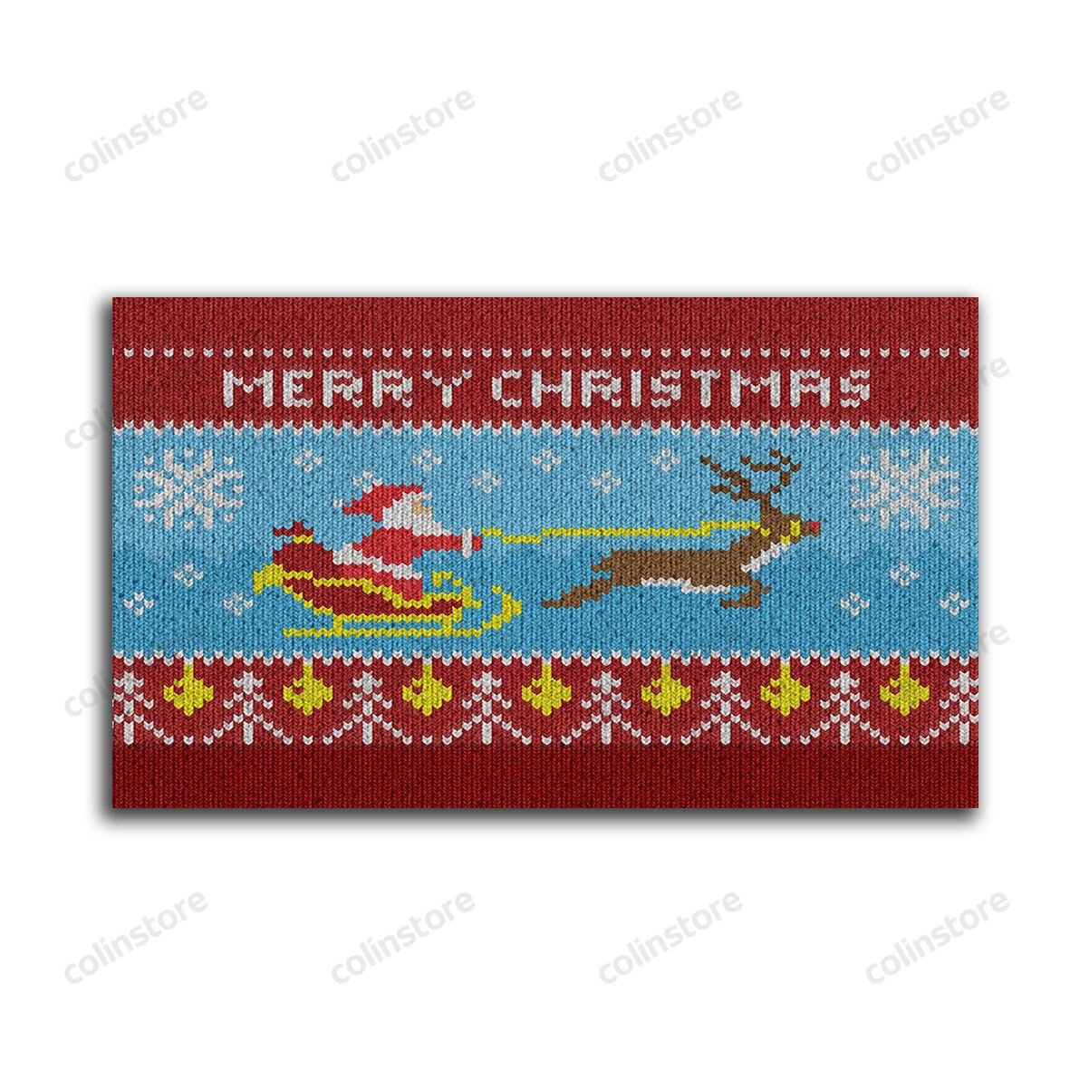 Santa Claus Rides Reindeer Doormat Merry Christmas Doormat