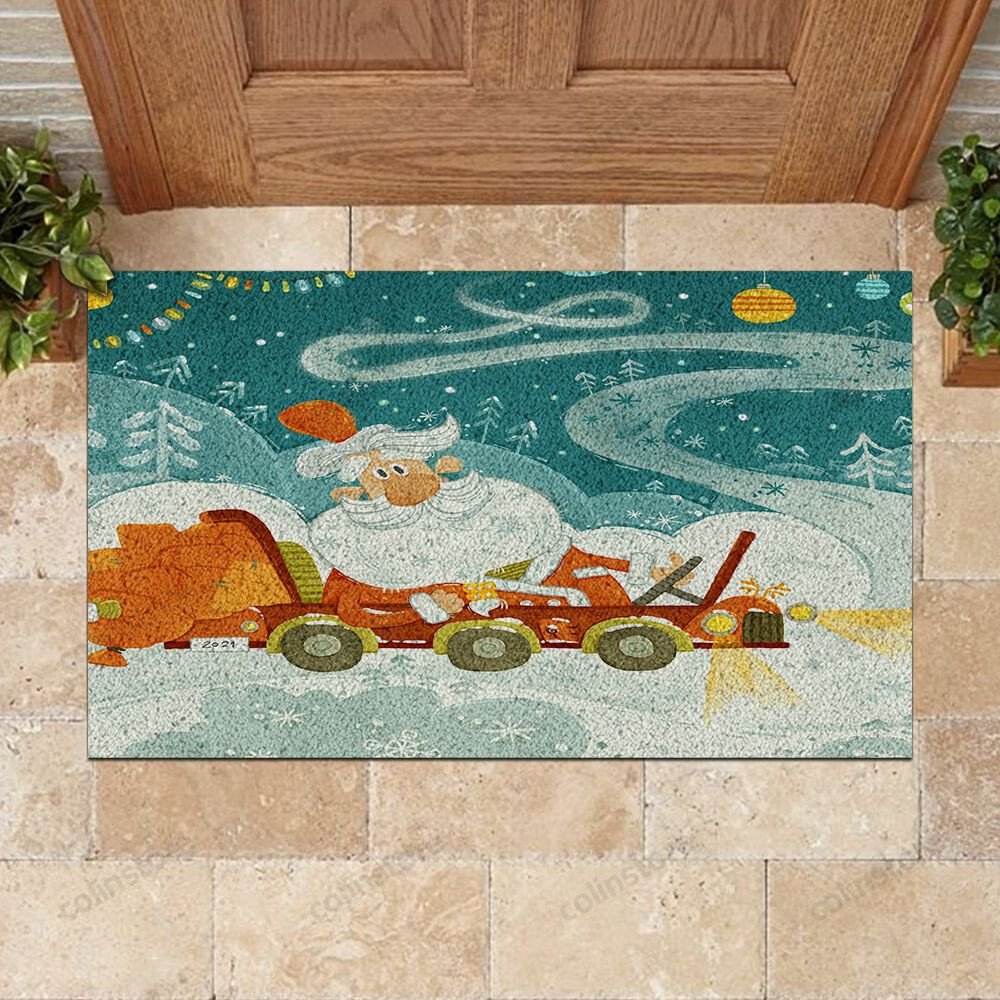 Santa Claus Riding Car Doormat Merry Christmas Doormat