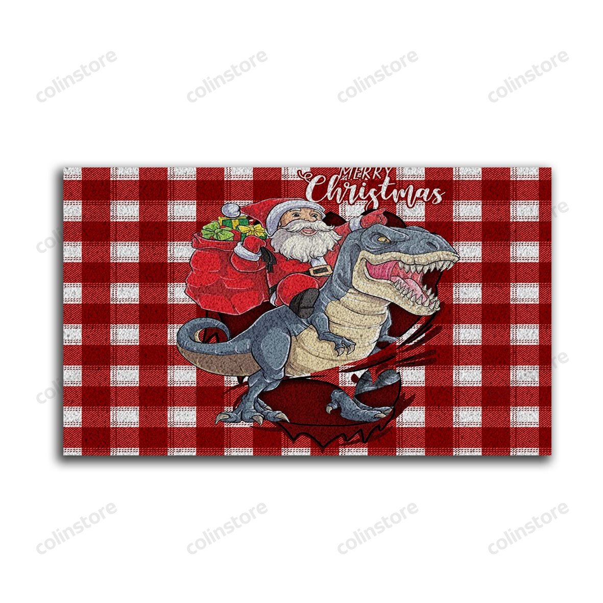 Santa Claus Riding Dinosaur Christmas Doormat Merry Christmas Doormat