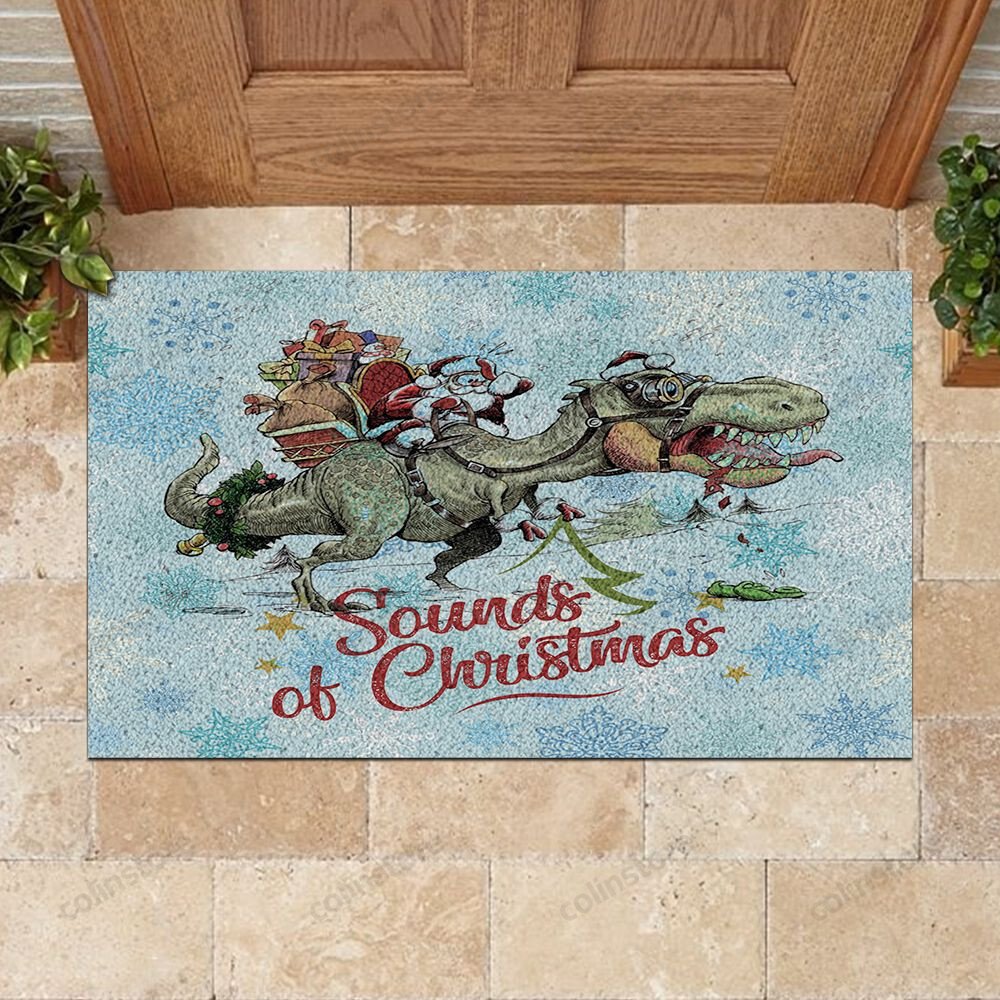 Santa Claus Riding Dinosaur Doormat Sounds Of Christmas Doormat