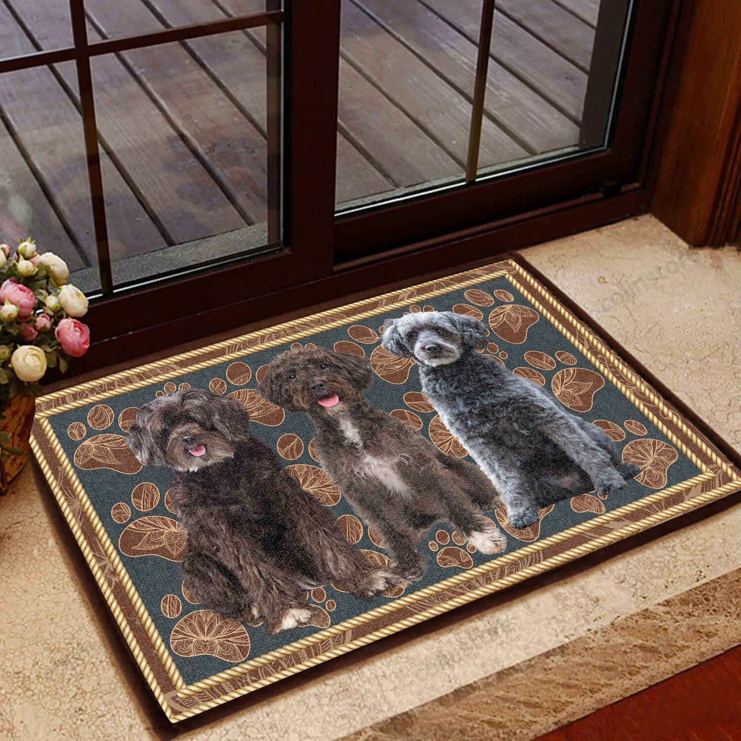 Schnoodle Flower Paw - Dog Doormat Welcome Mat