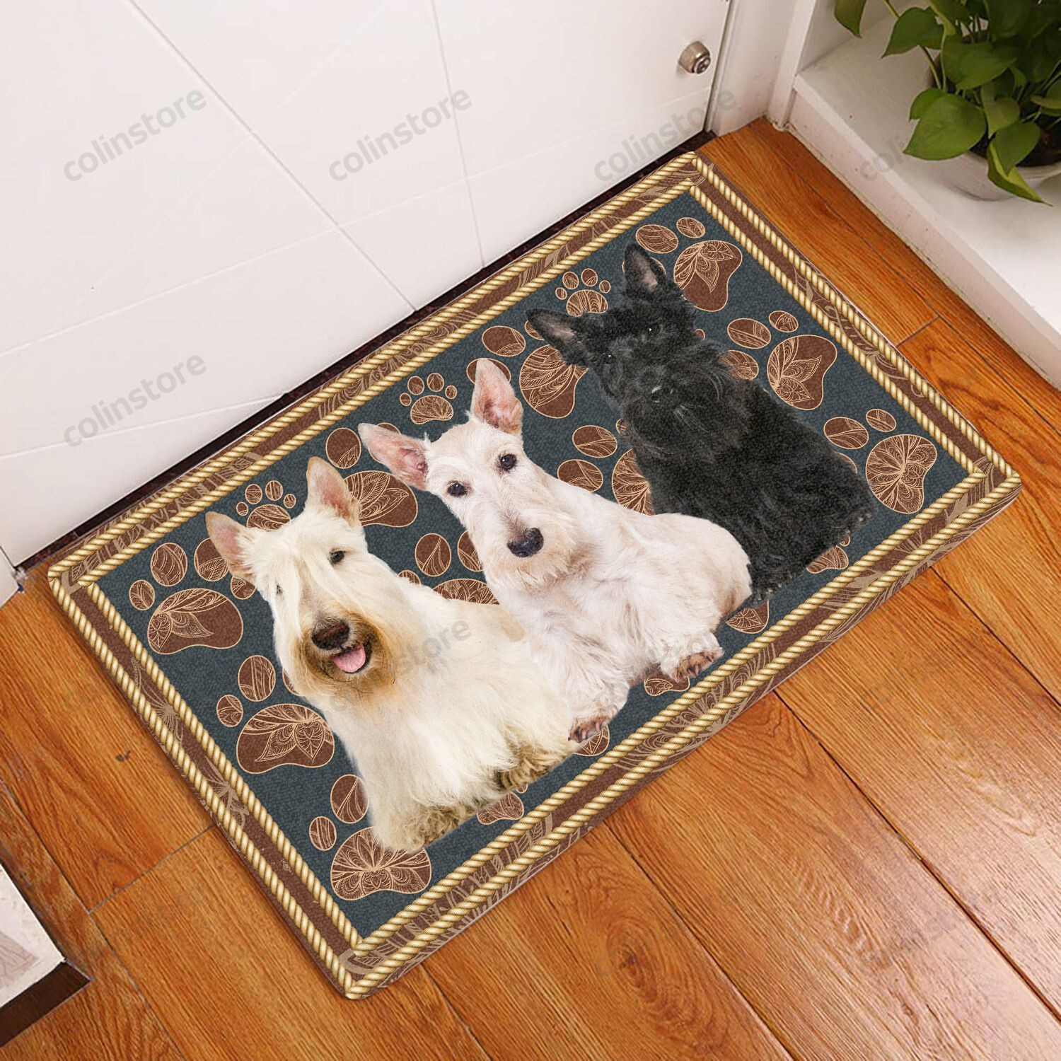 Scottish Terrier Flower Paw - Dog Doormat Welcome Mat