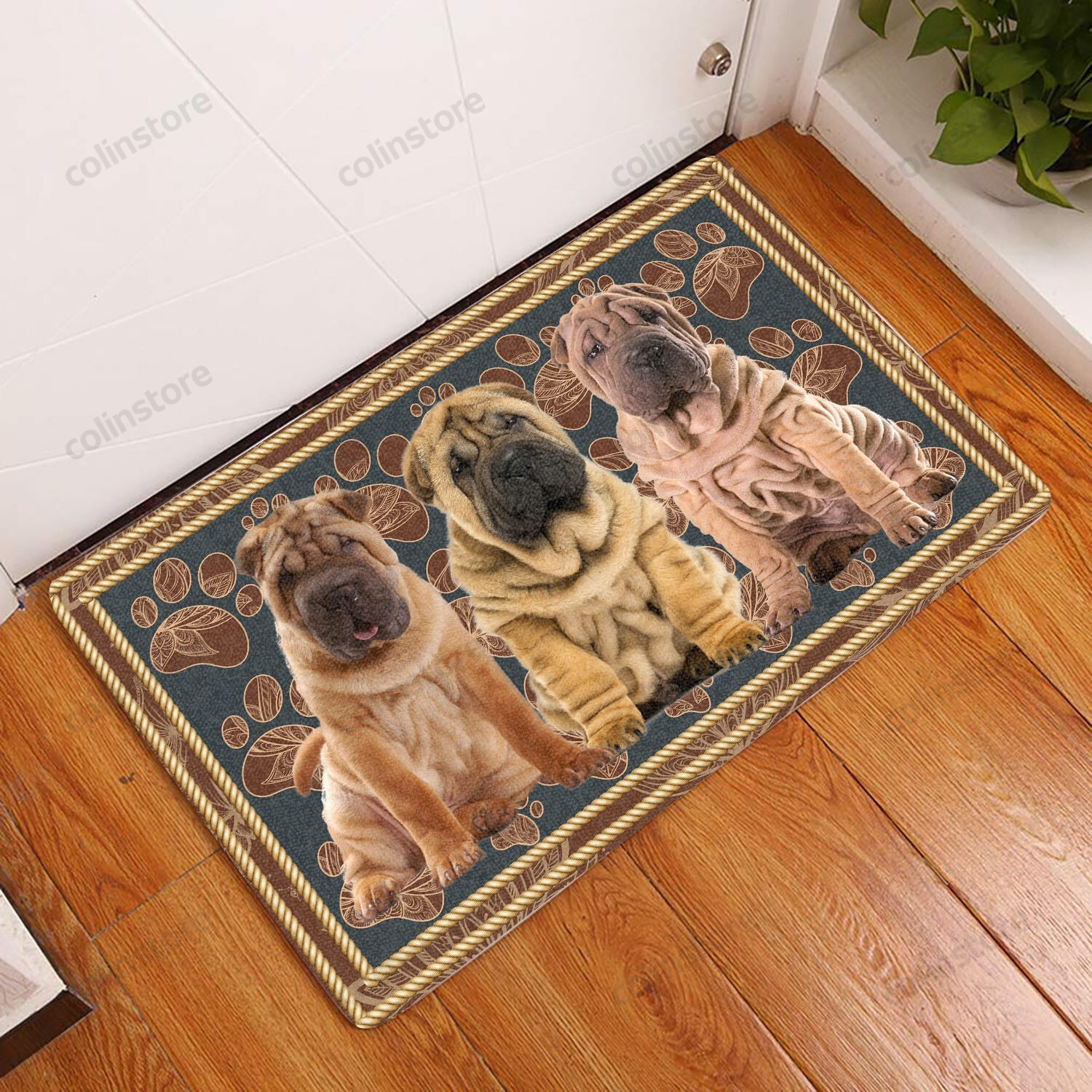 Shar Pei Flower Paw - Dog Doormat Welcome Mat