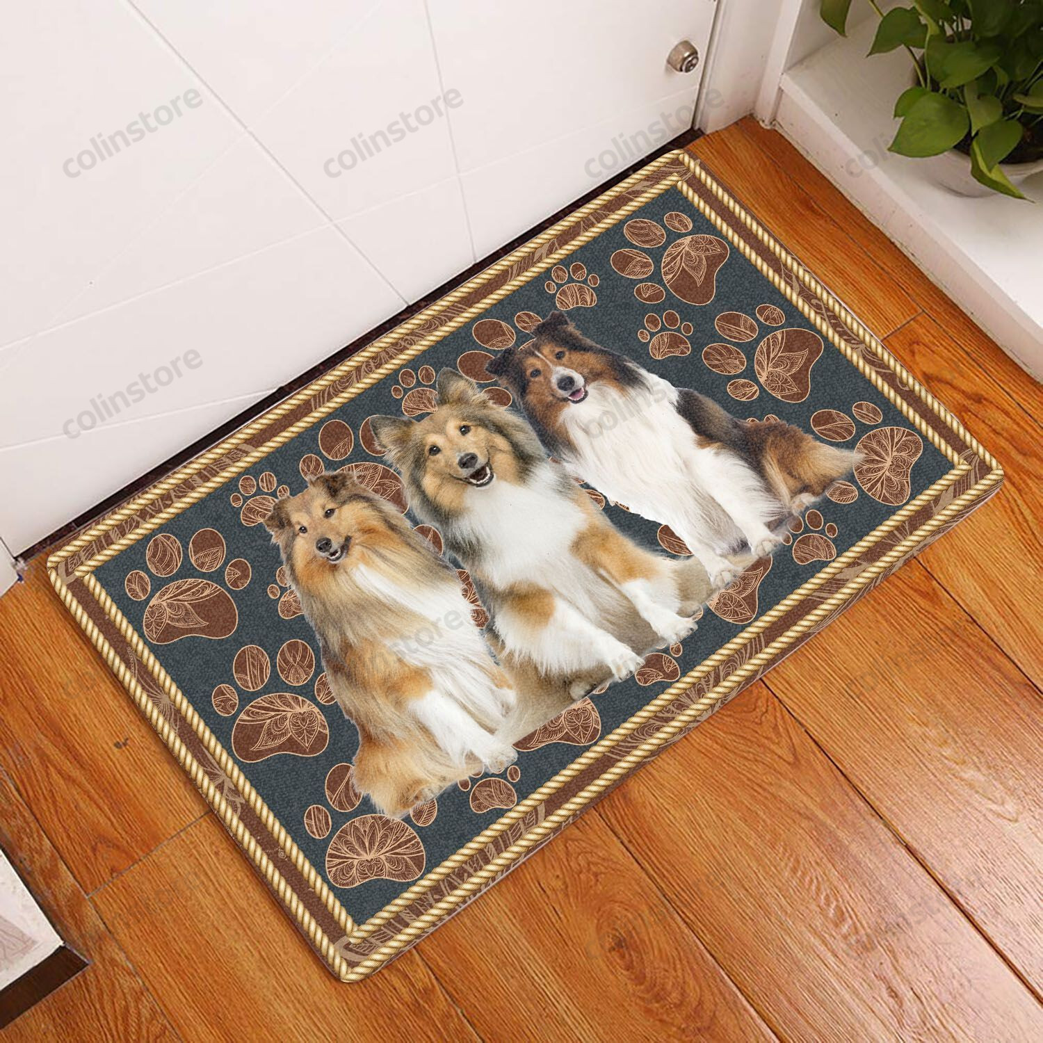 Sheltie Floral Paw - Dog Doormat Welcome Mat