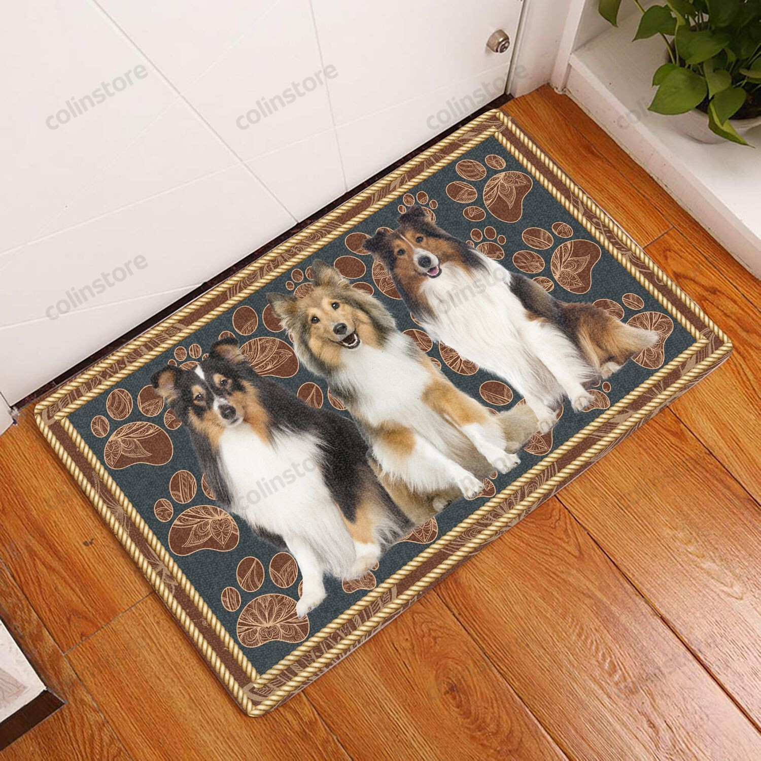 Shetland Sheepdog Flower Paw - Dog Doormat Welcome Mat