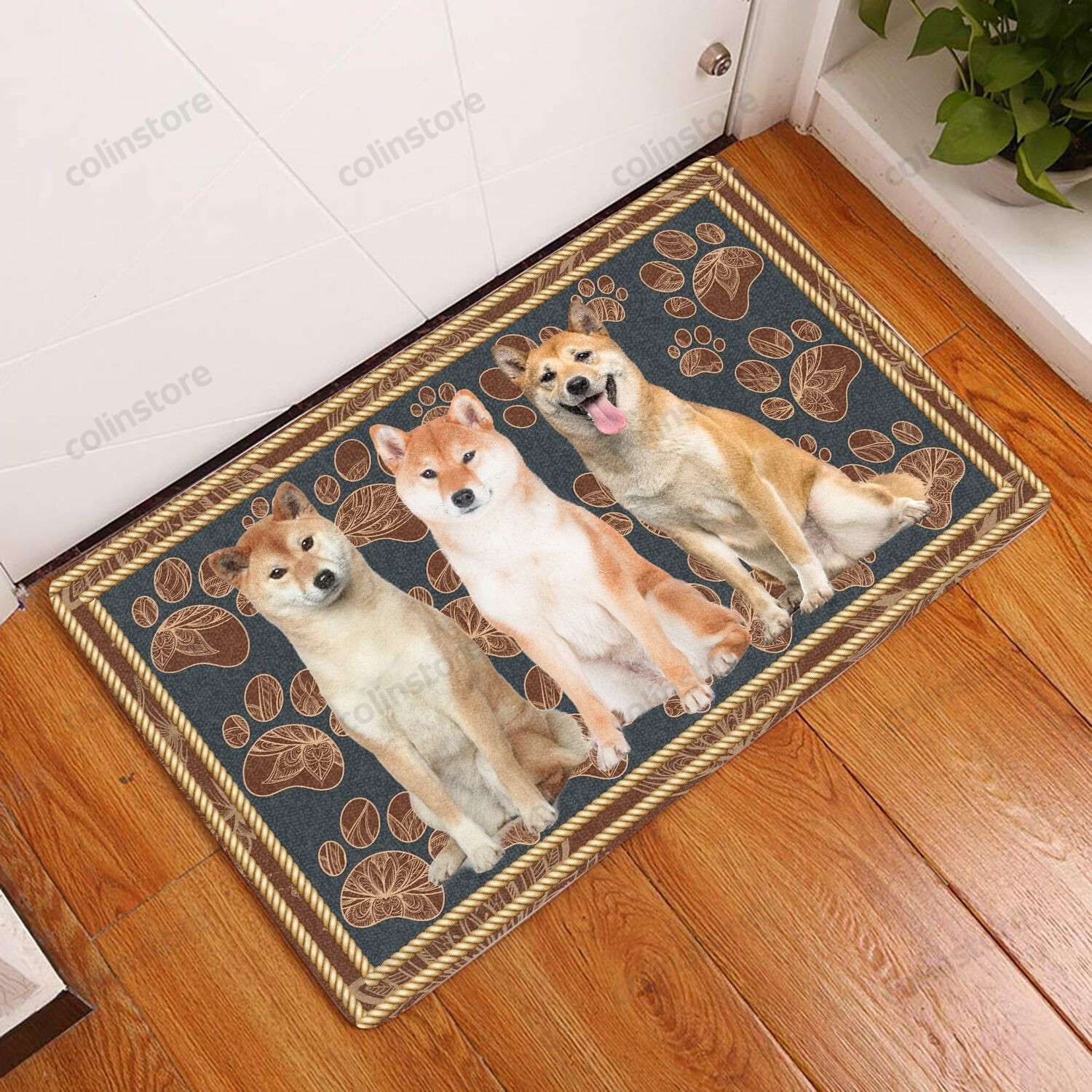 Shiba Inu Flower Paw - Dog Doormat Welcome Mat