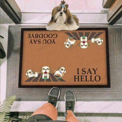 Shih Tzu Dog I Say Hello Brown Funny Outdoor Indoor Wellcome Doormat