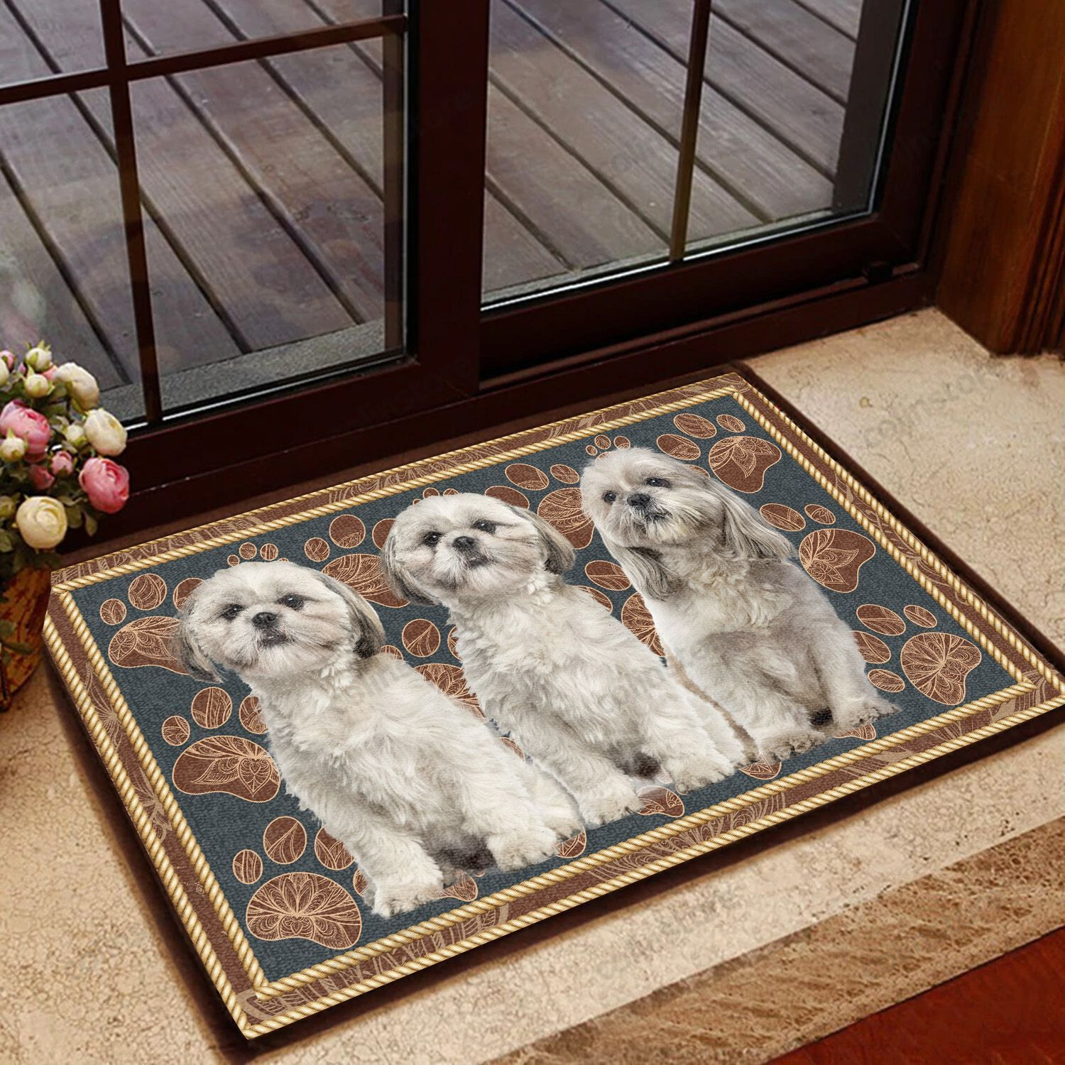 Shih Tzu Flower Paw - Dog Doormat Welcome Mat