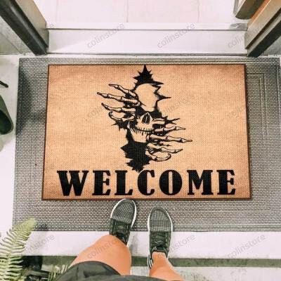 Skull Breaking Wall Welcome Funny Outdoor Indoor Wellcome Doormat