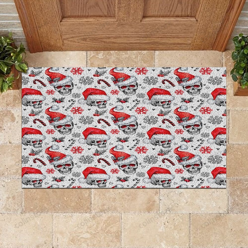 Skull Christmas Pattern Doormat Merry Christmas Doormat