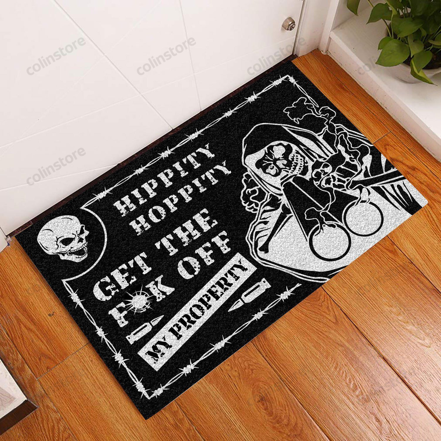 Skull Get Off My Property Doormat Welcome Mat